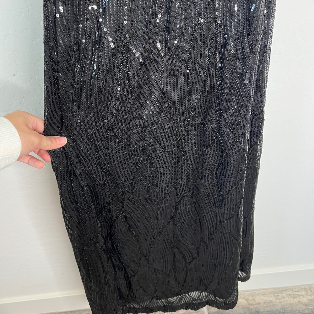 Violet Weekend Gown Juniors 1/2 Black One Shoulder Sequin 3D Floral Slit 65741J - Picture 9 of 13